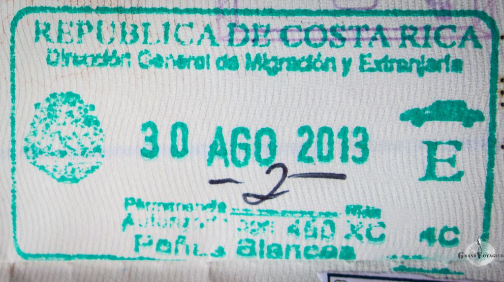 Le "2" indique que je suis autorisé à rester deux jours au Costa Rica.  Le "2" indique que je suis autorisé à rester deux jours au Costa Rica.