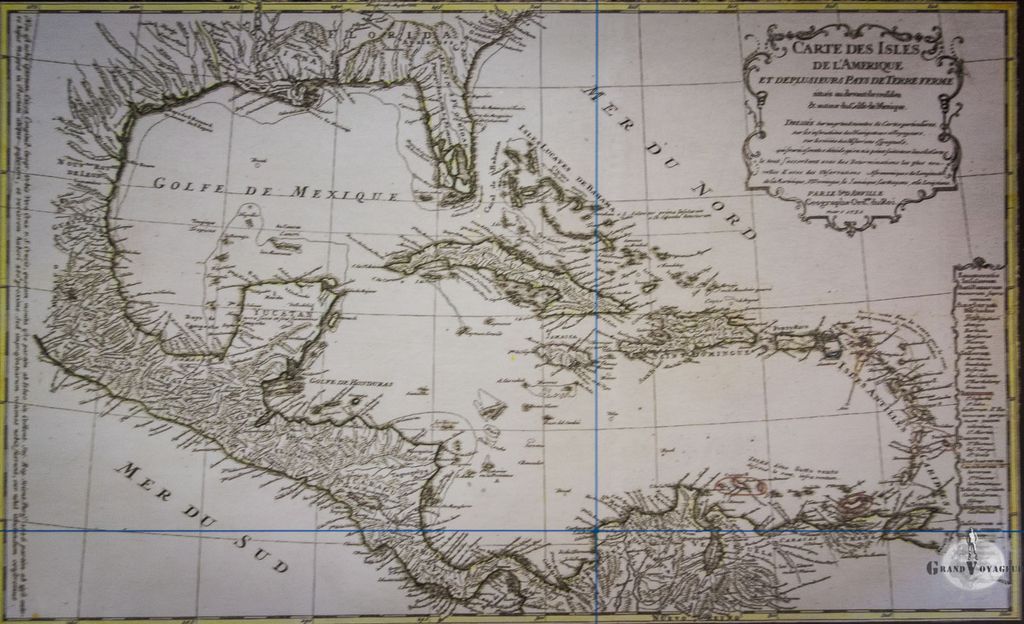 Carte des Caraïbes faite par les français au XVIIIe siècle.