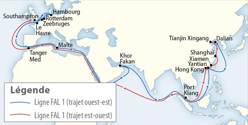 Itinéraire de la French Asia Line 1 (FAL 1)