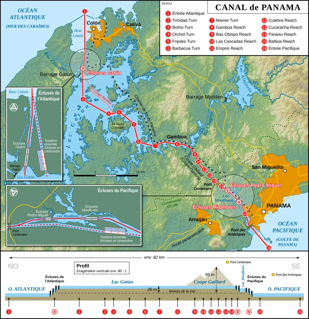 Carte du Canal de Panama, cliquez pour agrandir (Crédit: Wikipedia / Creative Commons).